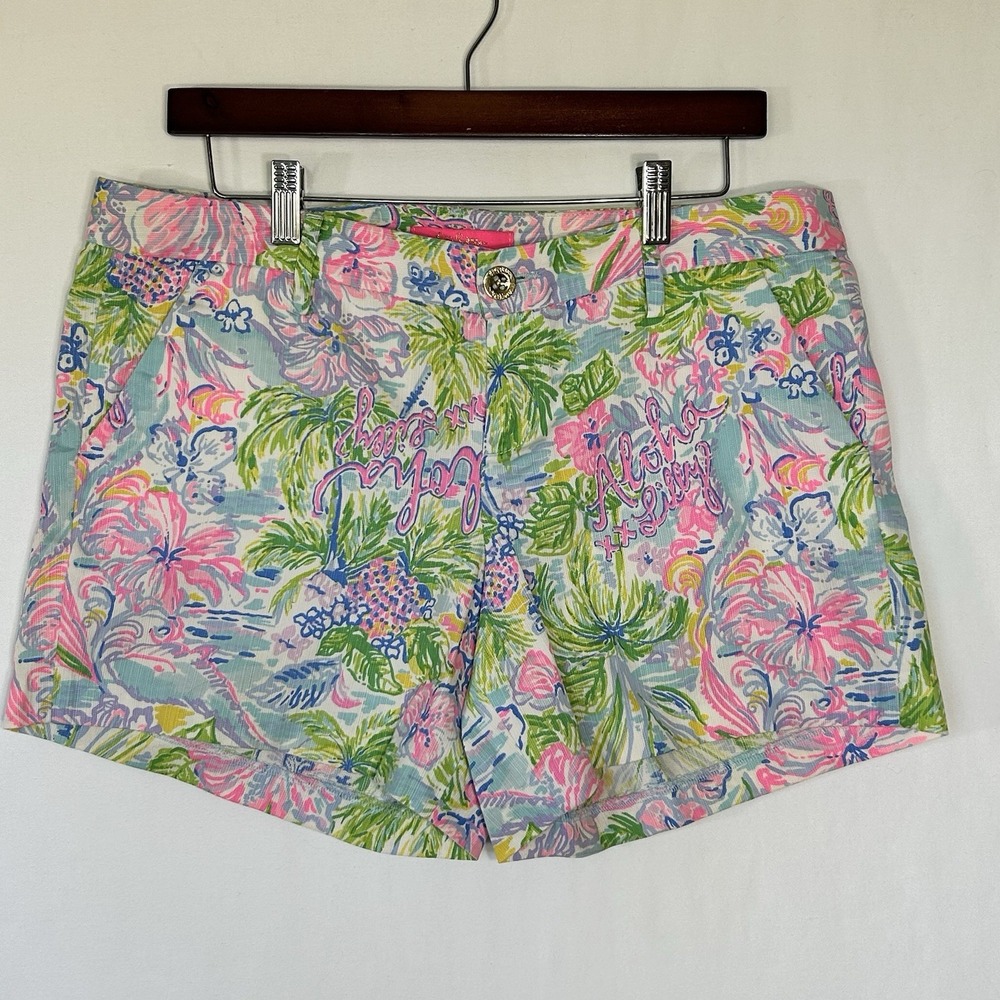 Lilly Pulitzer Callahan Shorts Aloha Lilly Tropical Print Women Size 10 Colorful